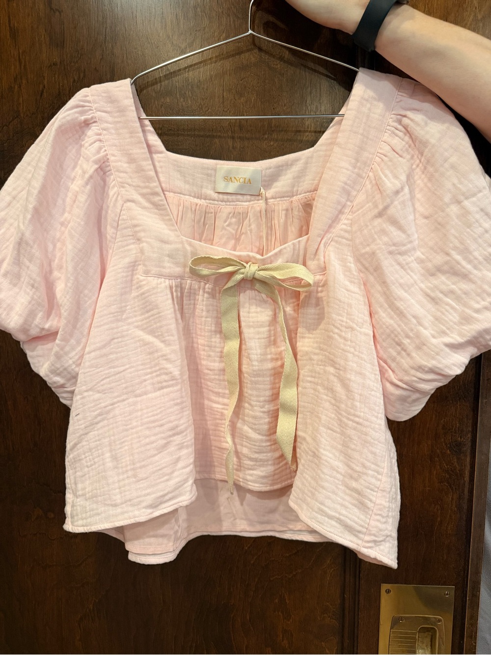 Anthropologie Pale Pink Cotton Gauze Tie-Front Blouse